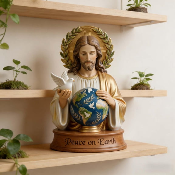 Jesus Earth Peace Resin Statue Religious Home Decor, Symbol of Hope & Unity, Inspirational Jesus Figurine for Living Room, Office, Gift Idea for Faith & Spirituality