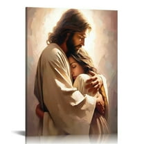Jesus Embracing Woman Canvas Wall Art, Safe in His Arms Pictures Canvas Print Posters Wall Decor, Christian Wall Art Home Decor for Living & Prayer Room Framed