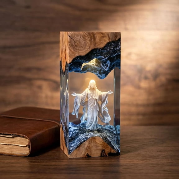 Jesus Epoxy Resin Table Lamp, USB LED Color Changing