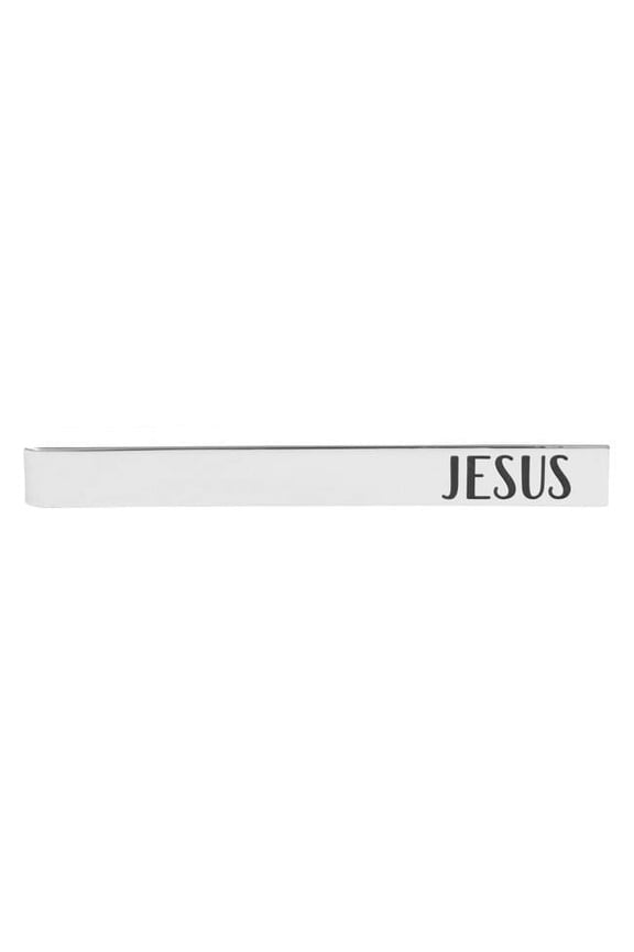 Jesus Etched Tie Bar with Gift Box, Silver Tone