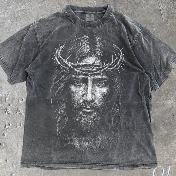 Jesus Face 90S Vintage Style Graphic Shirt, Retro Jesus Spiritual Art Tee, Religious Christian Bible DARK HEATHER Unisex S-5XL Hot Trending Shirt, Vintage Birthday Gift