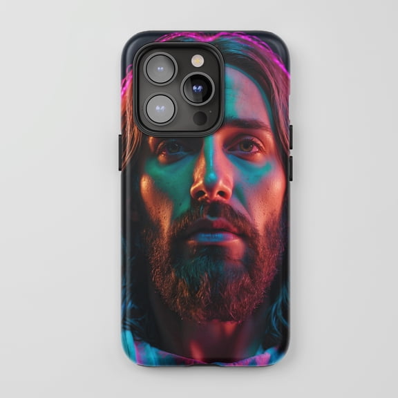 Jesus Face For All iPhone Series Tough Phone Case Realistic Portrait Pink Blue