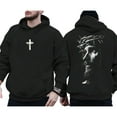 thumbnail image 1 of Jesus Face with Cross Double Sided Christian Hoodie – Faith Based Religious Pullover, Inspirational Christ Graphic Hoodie for Men and Women, 1 of 7