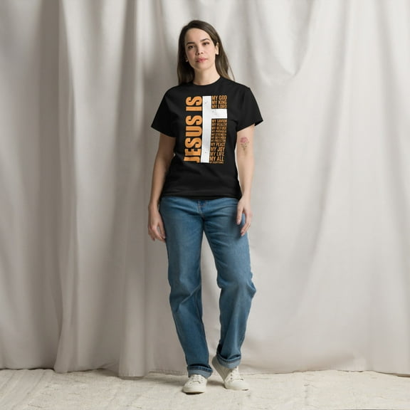 Jesus Facts Christian Religious Believer Worshiper Graphic classic tee (Black, L)