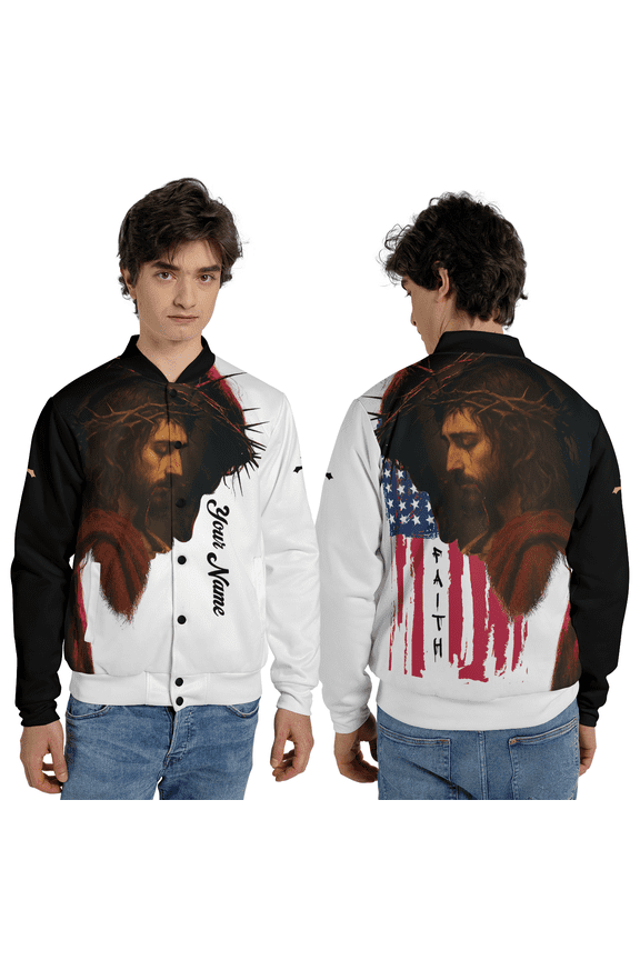 Jesus Faith Christian Jacket – American Flag Religious Baseball Jacket, Christian Streetwear Gift