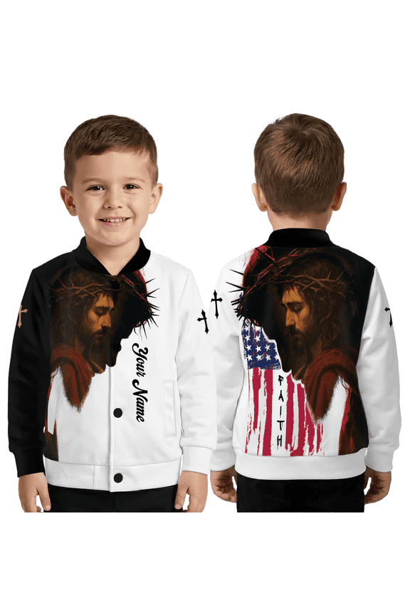 Jesus Faith Christian Jacket – American Flag Religious Baseball Jacket, Christian Streetwear Gift