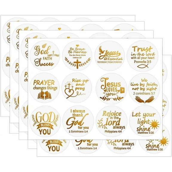 Jesus Faith Gold Foil Stickers, Bible Quote Gold Foil Stickers 1.5inch Clear Christian Religious Bible Verse Decoration Labels 120Pcs