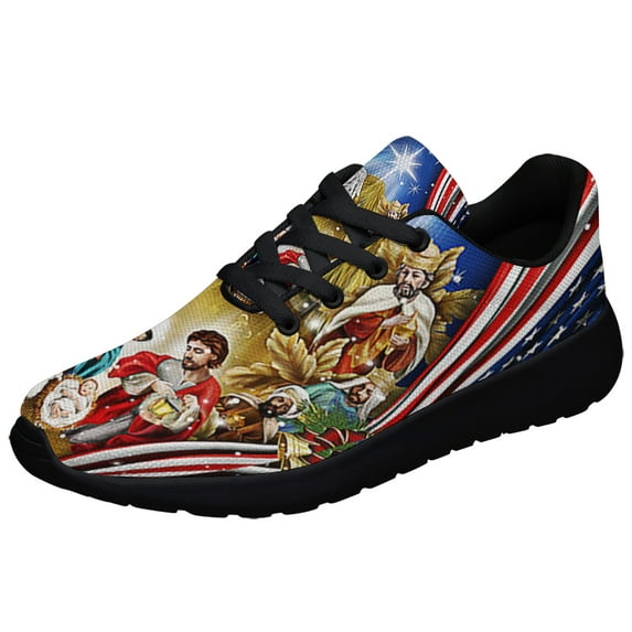 Jesus Family Nativity of Jesus ChriStas American flag Shoes Sneakers Black Size 9.5