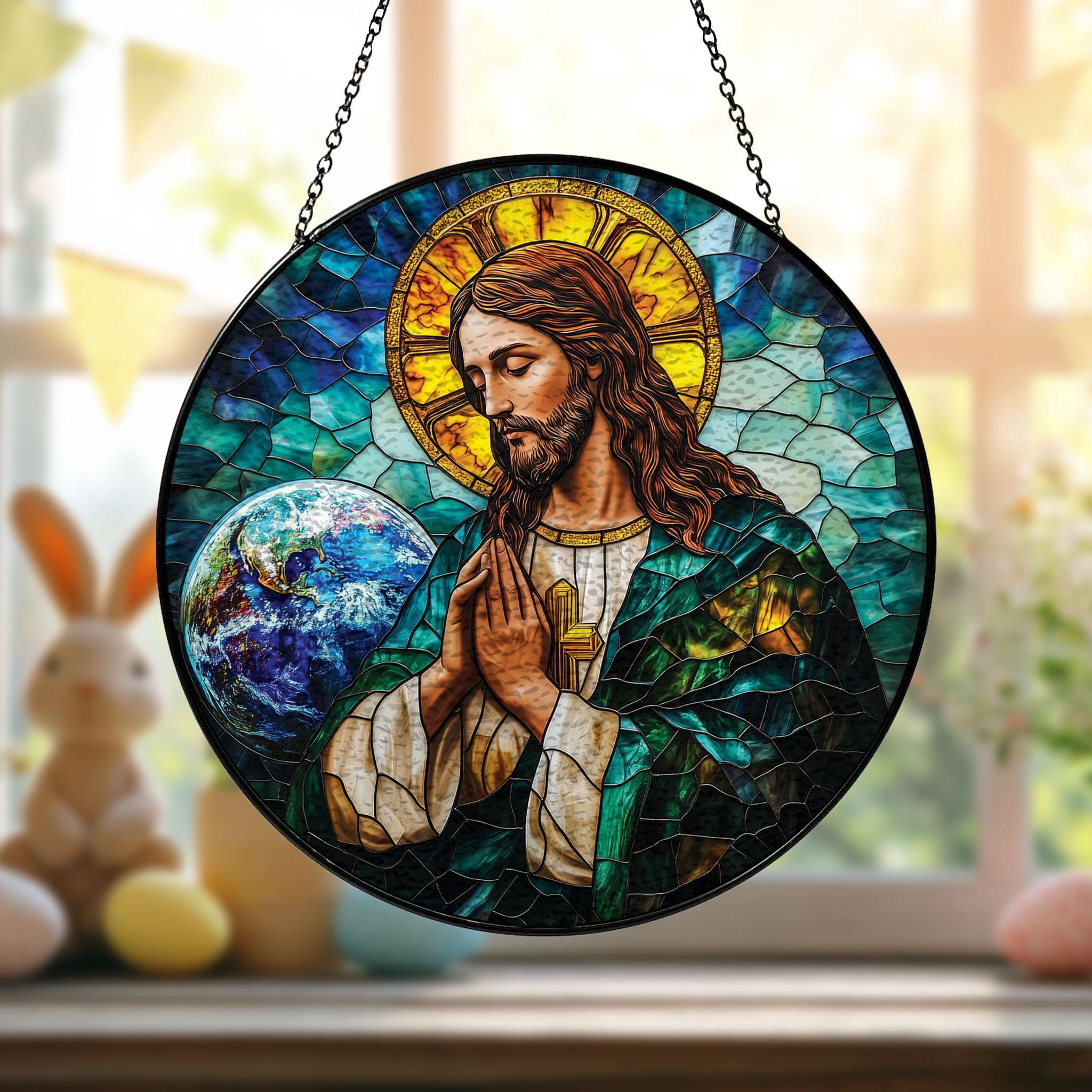 Jesus Faux Christ Stained Glass Suncatcher, Religious Decor Perfect ...