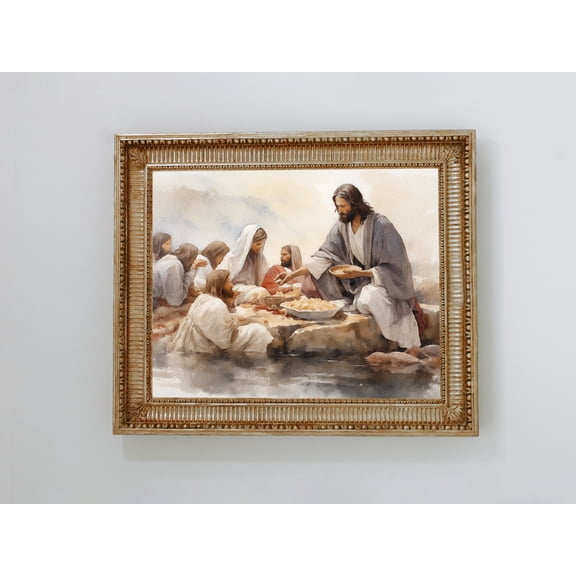 Jesus Feeds Art: Bible Warm Present Vintage UNFRAMED Poster Size 8x12