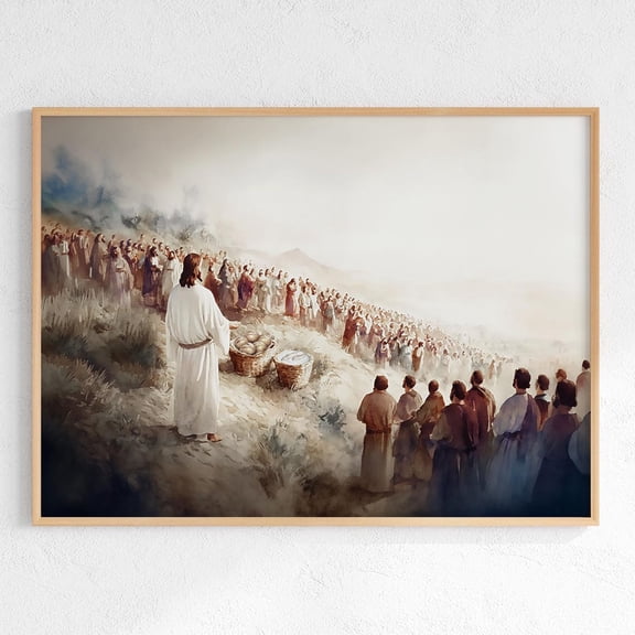 Jesus Feeds The 5000 Christian Scripture Bible Verse Horizontal Wall Art, Stretched Canvas 8x10in