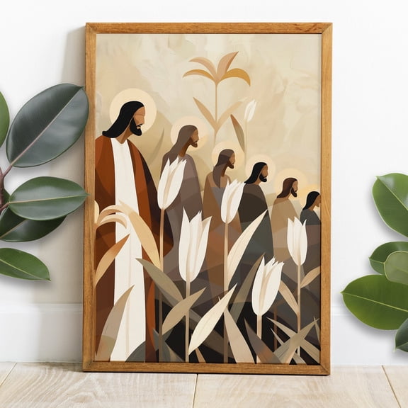 Jesus Feeds the 5000 Wall Art Bread and Fish Christian Artwork Decor, Stretched Canvas 8x10in