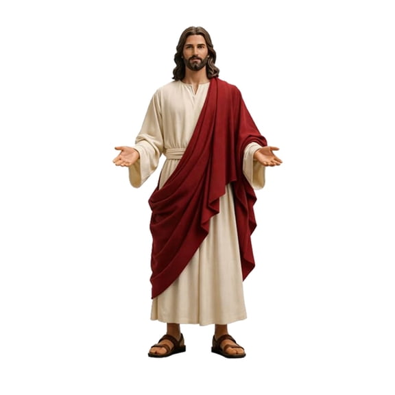 Jesus Figurine Resin Statue, Handcrafted Christ Figure with Fabric Robe & Sandals, Religious Christian Decor for Home, Prayer Corner, Shelf & Desk, 6.69"