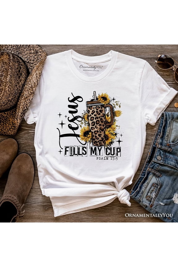 Jesus Fills My Cup Christian T-Shirt, Leopard Print Coffee Tee