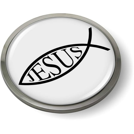 Jesus Fish 3D Domed CAR Emblem Badge Sticker Chrome Metal Round Bezel