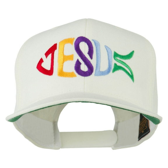 Jesus Fish Embroidered Flat Bill Cap - Natural OSFM