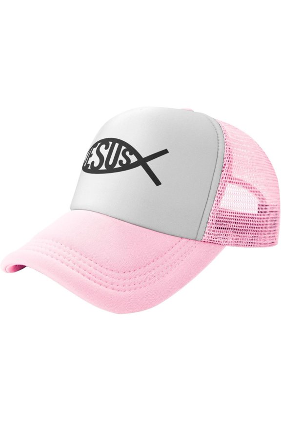 Jesus Fish Mesh Trucker Hat Men Baseball Cap Men Ponytail Hat Women Dad Hat Adjustable Sun Hat Black