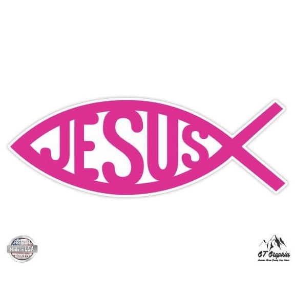 Jesus Fish Pink - 5" Vinyl Sticker - For Car Laptop I-Pad - Waterproof Decal