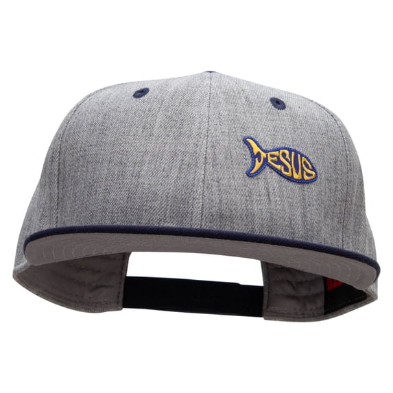 Jesus Fish Religious Patched Flat Bill Snapback Two Tone Cap - Navy Grey OSFM