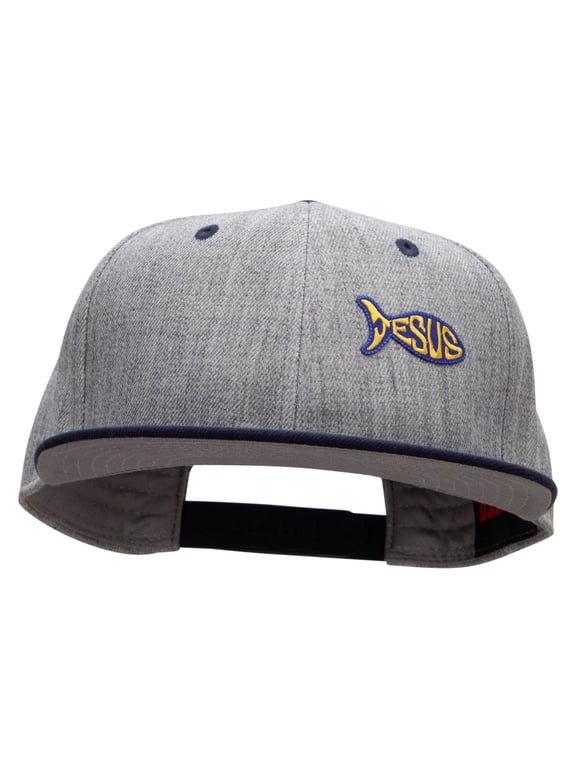 Jesus Fish Religious Patched Flat Bill Snapback Two Tone Cap - Navy Grey OSFM
