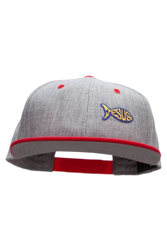 Jesus Fish Religious Patched Flat Bill Snapback Two Tone Cap - Red Grey OSFM