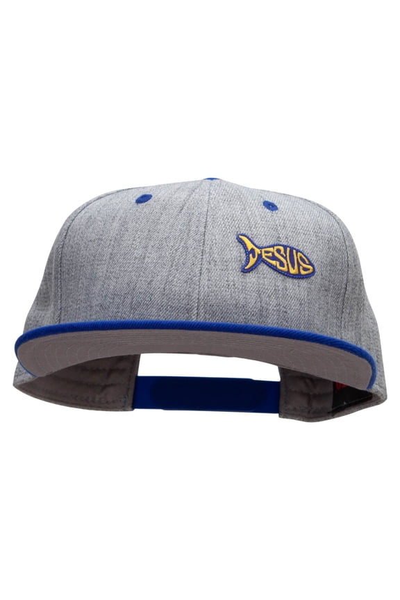 Jesus Fish Religious Patched Flat Bill Snapback Two Tone Cap - Royal Grey OSFM