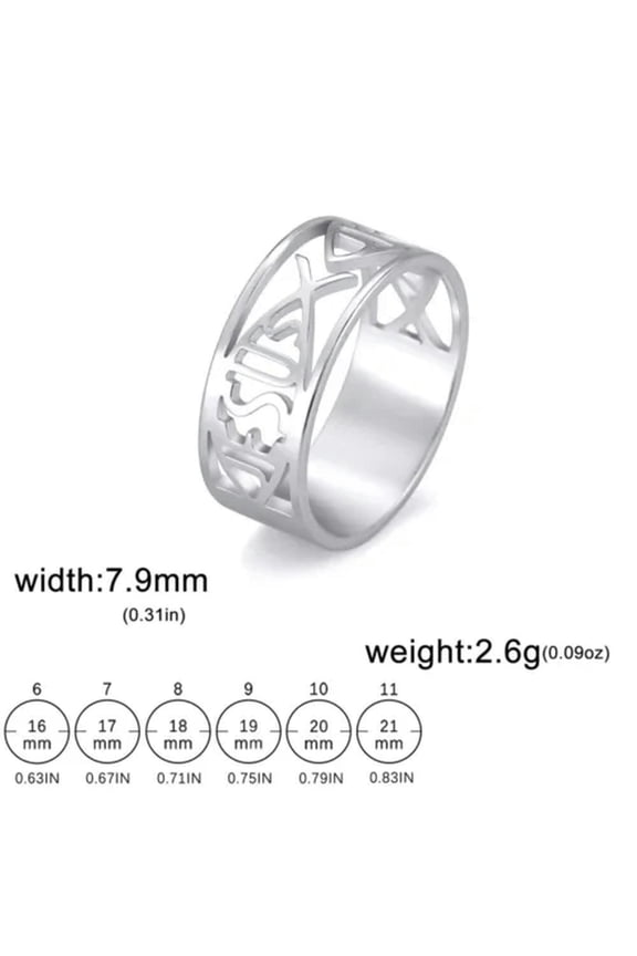 Jesus Fish Rings Women Men Silver Color Stainless Steel Finger Rings Christian