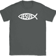 thumbnail image 1 of Jesus Fish T-Shirt Christian Pray Praise Worship Jesus Christ God Tee - Charcoal, XL, 1 of 1