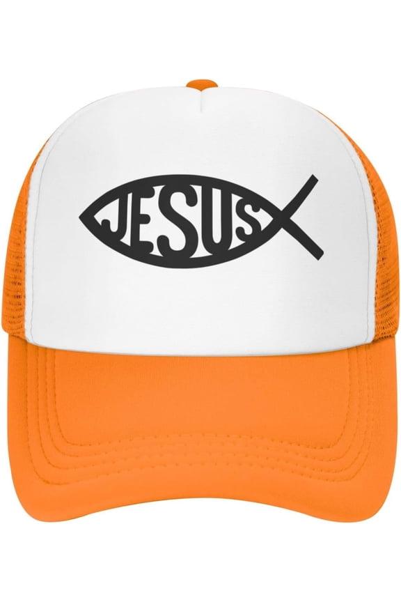 Jesus Fish Trucker Hat Women Mesh Baseball Cap Cowboy Hat Men Dad Hat Adjustable Hat Snapback Hat Black