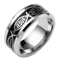 Jesus Fish Black Wedding Band for Men or Women 8mm Stainless Steel Ring by Ginger Lyne Collection