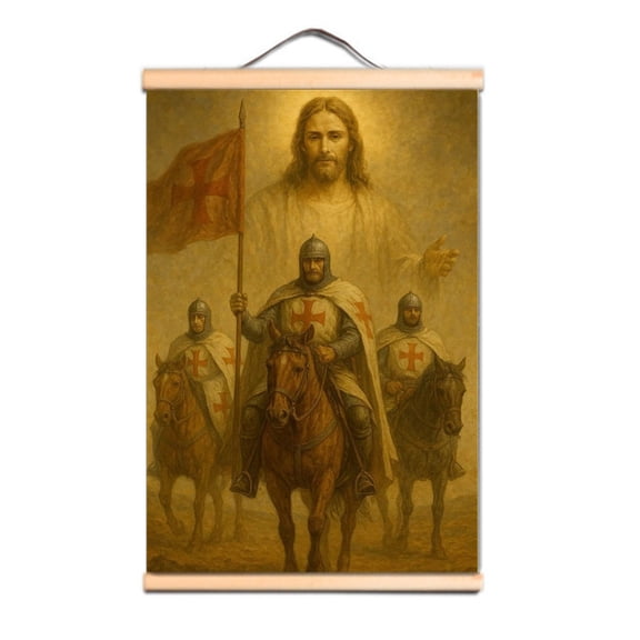 Jesus Flag Knight Templar Tapestry Wall Art Posters and Prints Vintage Canvas Scroll Painting Medieval Warrior Armor Banner & Flag Polyester Hanging Cloth Wall Decor,Multicolor,11.8X17.7 inches