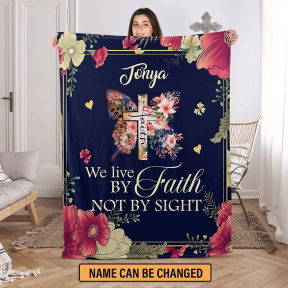 Jesus Fleece Blanket | We Live By Faith, Not By Sight | Cross And Butterfly | 2 Corinthians 5:7, 30x40in Fleece Blanket