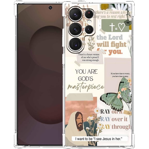 Jesus Flowers Case for Samsung Galaxy S25 Ultra, Christian Bible Verses Collage, Trendy Soft TPU Bumper Case Compatible for Galaxy S25 Ultra