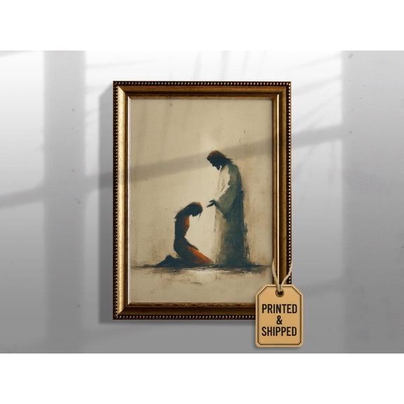 Jesus Forgiving Woman Grace and Mercy Christian Wall Art Faith Decor