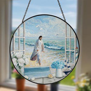 Jesus Glass Suncatcher, God Window Hanging, Memorial Gift, Christian Window Hanging, Jesus Christ Gift, Suncatcher Window Hanging, 6.3 in