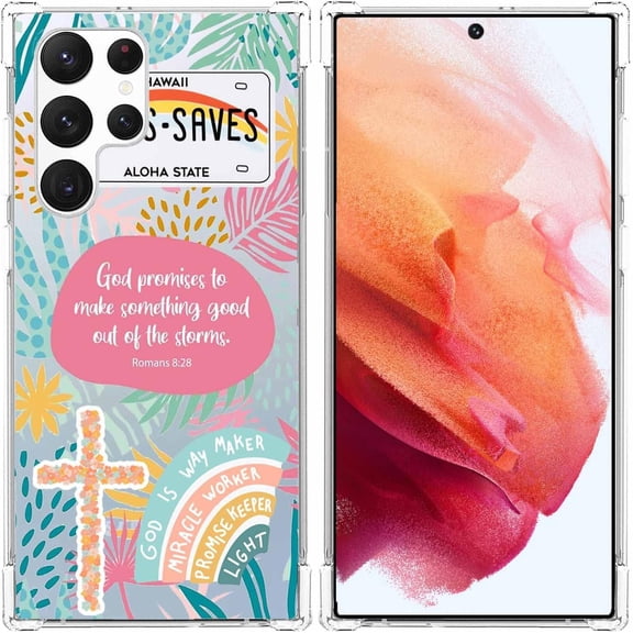 Jesus God for Galaxy S23 Ultra Clear Case, Christian Positivity Quotes Pattern, Trendy Soft TPU Protective Case Compatible with Samsung Galaxy S23 Ultra