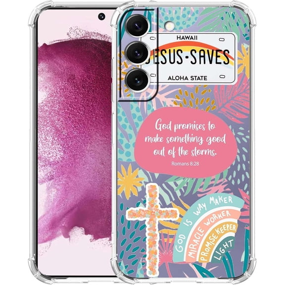 Jesus God for Galaxy S22 Clear Case, Christian Positivity Quotes Pattern, Trendy Soft TPU Protective Case Compatible with Samsung Galaxy S22