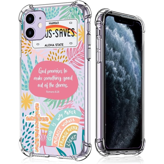 Jesus God for iPhone 11 Clear Case, Christian Positivity Quotes Collage, Trendy Soft TPU Protective Case Compatible with iPhone 11