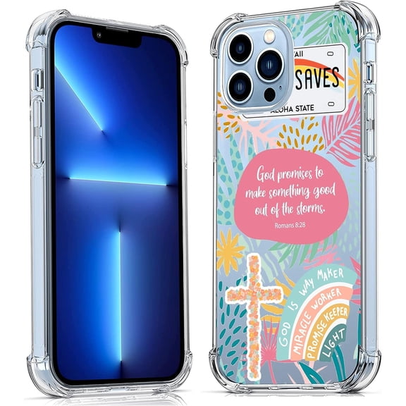 Jesus God for iPhone 13 Pro Max Clear Case, Christian Positivity Quotes Collage, Trendy Soft TPU Protective Case Compatible with iPhone 13 Pro Max