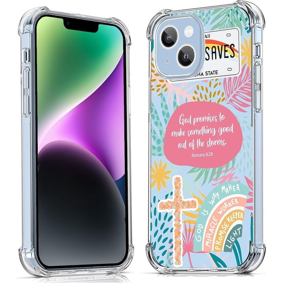 Jesus God for iPhone 14 Plus Clear Case, Christian Positivity Quotes Collage, Trendy Soft TPU Protective Case Compatible with iPhone 14 Plus