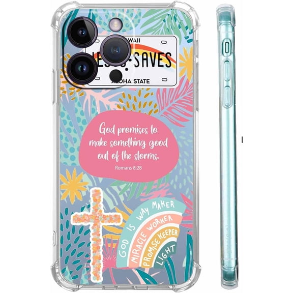 Jesus God for iPhone 15 Pro Max Clear Case, Christian Positivity Quotes Collage, Trendy Soft TPU Protective Case Compatible with iPhone 15 Pro Max