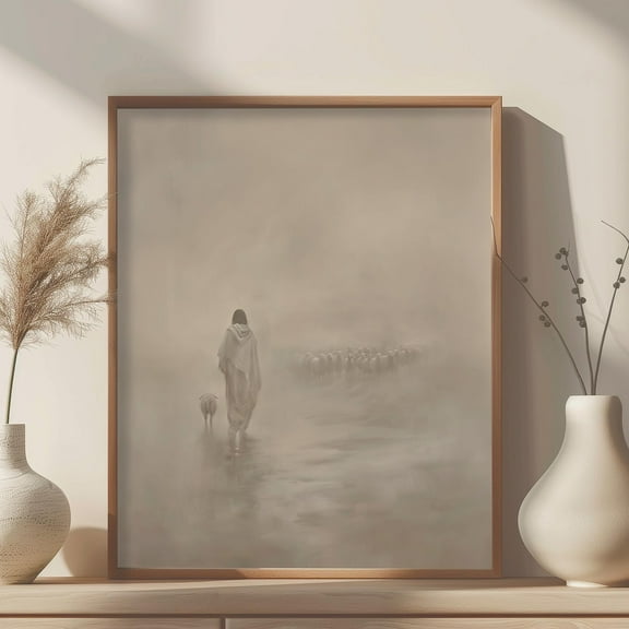 Jesus Good Shepherd, Jesus Leaves The 99 Christian Minimalist Wall Art, Bible Verse, Jesus Art NO FRAMED POSTER