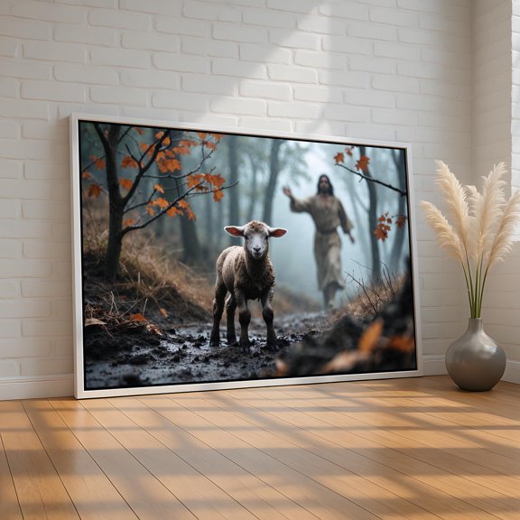 Jesus The Good Shepherd Wall Art | Christian Print | Inspirational Faith Decor | Lambs And Mountains Artwork Warm Present Vintage UNFRAMED Poster Size 24x36