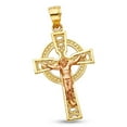 thumbnail image 1 of Jesus Halo Crucifix Pendant Solid 14k Yellow Rose Gold Celtic Cross Charm Diamond Cut 27 x 18 mm, 1 of 1