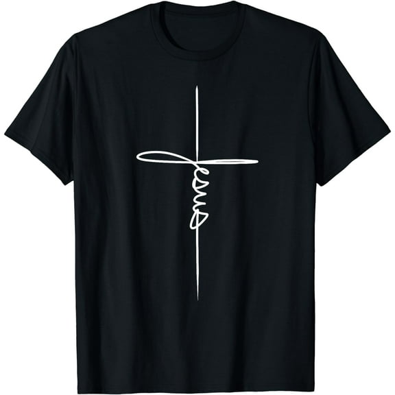 Jesus Handwritten Cursive Cross Art Birth Baptism Gifts T-Shirt