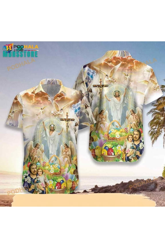 Jesus Happy Easter Lover Short Christi Button Down Jesus Beach Funny Hawaiian Shirt