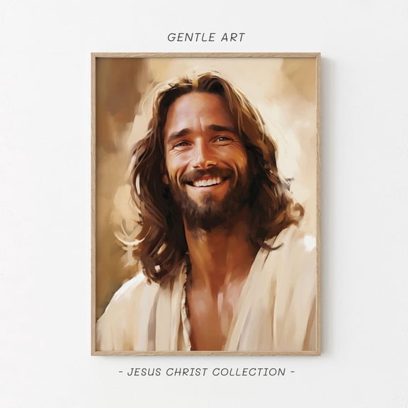 Jesus Happy, Jesus Smiling, Jesus Face, Jesus Laughing, Jesus Portrait, Jesus Artwork, Picture Of Jesus, Jesus Clip Art, Jesus Picture, Jc71 Paper Poster, Home Decor, Vintage Gift UNFRAMED