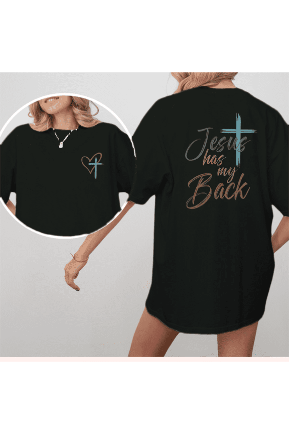 Jesus Has My Back Print Tshirt Black Graphic Tees Shirts S-5XL Faith Christian Tops