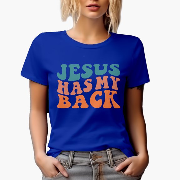 Jesus Has My Back, Quote About Christ Being a Supporter or Defender, Groovy Retro Wavy Text Merch Gift, Royal Blue T-Shirt, Large