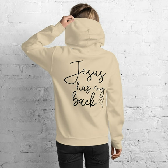 Jesus Has My Back Unisex Hoodie, Easter, Heart, Cross, Christian Hoodie, Religious (Sand, S)
